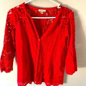 Red Lace/Cotton Lucky Brand Women’s Top